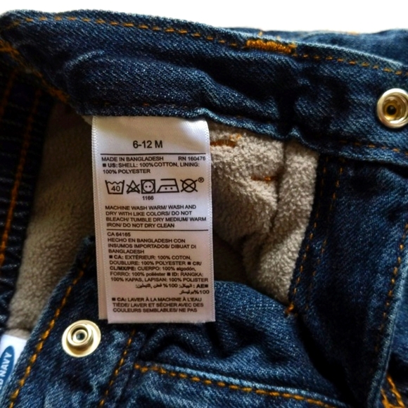old navy fleece lined straight leg denim jeans 6-12 months baby unisex - Picture 4 of 7